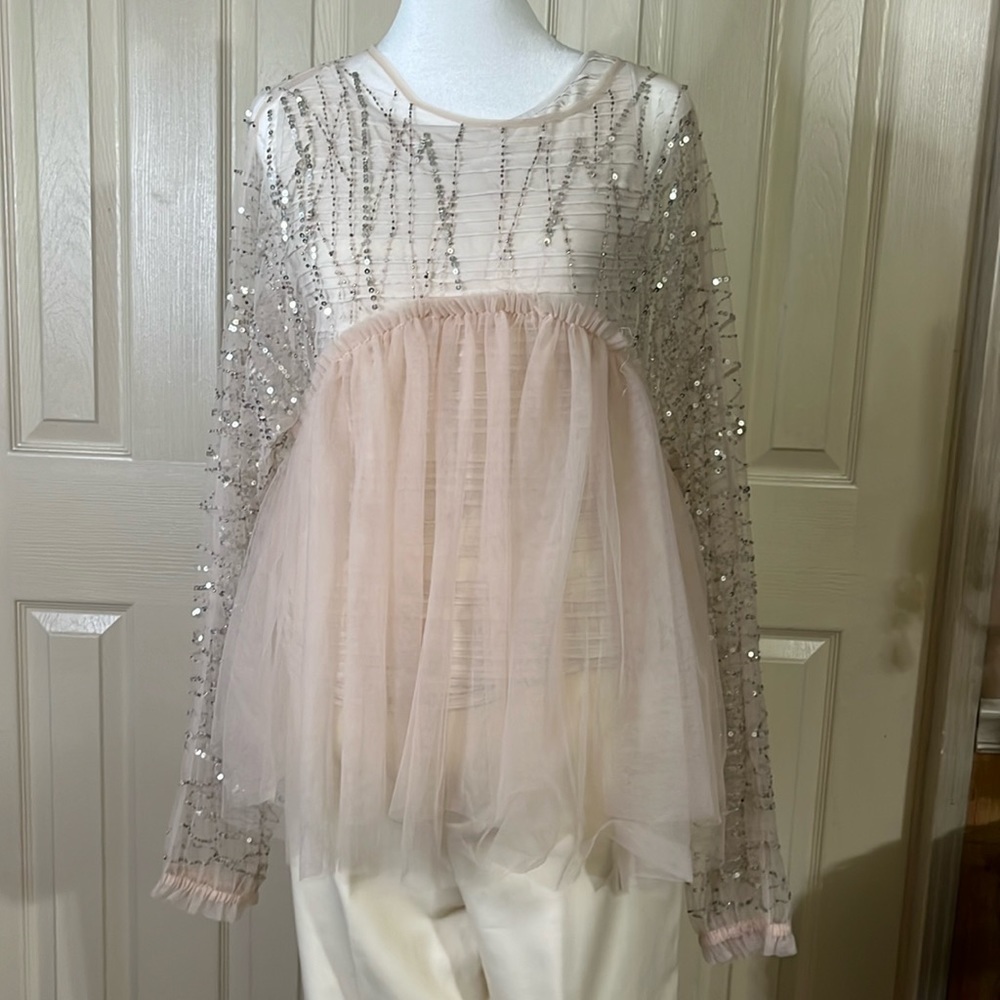 Forever That Girl Embellished Sheer Top - New Small (256T)